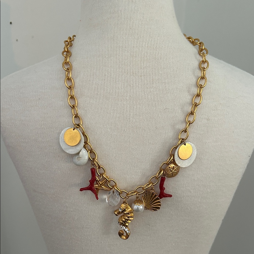 Robert Rose Gold Tone Metal Seahorse  and Red Charm Necklace